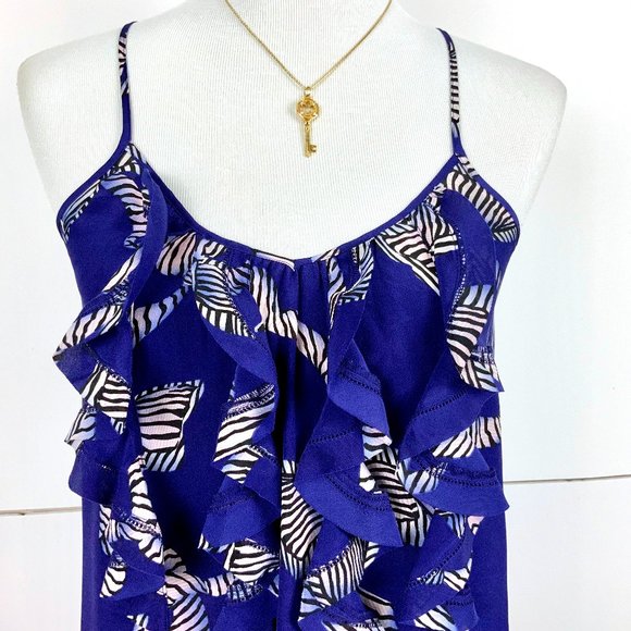 Rebecca Taylor Bow Print Ruffle Silk Tank Top  Sz 4 - Picture 2 of 16